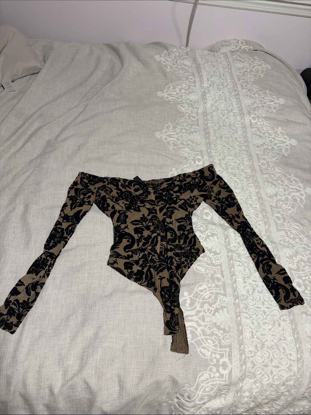 Off-Shoulder Black & Brown Floral Bodysuit